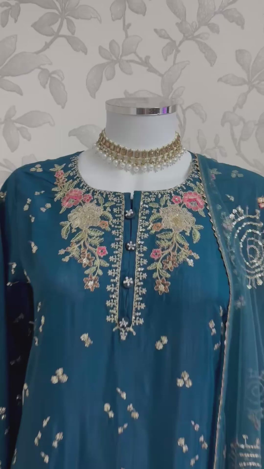 Teal Blue Embroidered Pakistani 3 Piece Suit – Luxury Eid Festive Wear