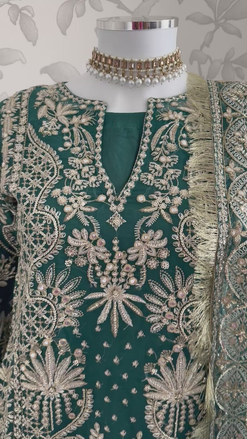 AFROZ Emerald Embroidered Organza Suit | Pakistani Wedding & Formal Dress