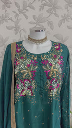 SILKY CHARM Luxury Embroidered Silk Suit with Pearl & Sequin Work