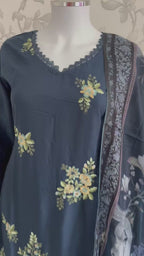 M Prints inspired Embroidered 3-Piece Suit | Pakistani Designer Dress