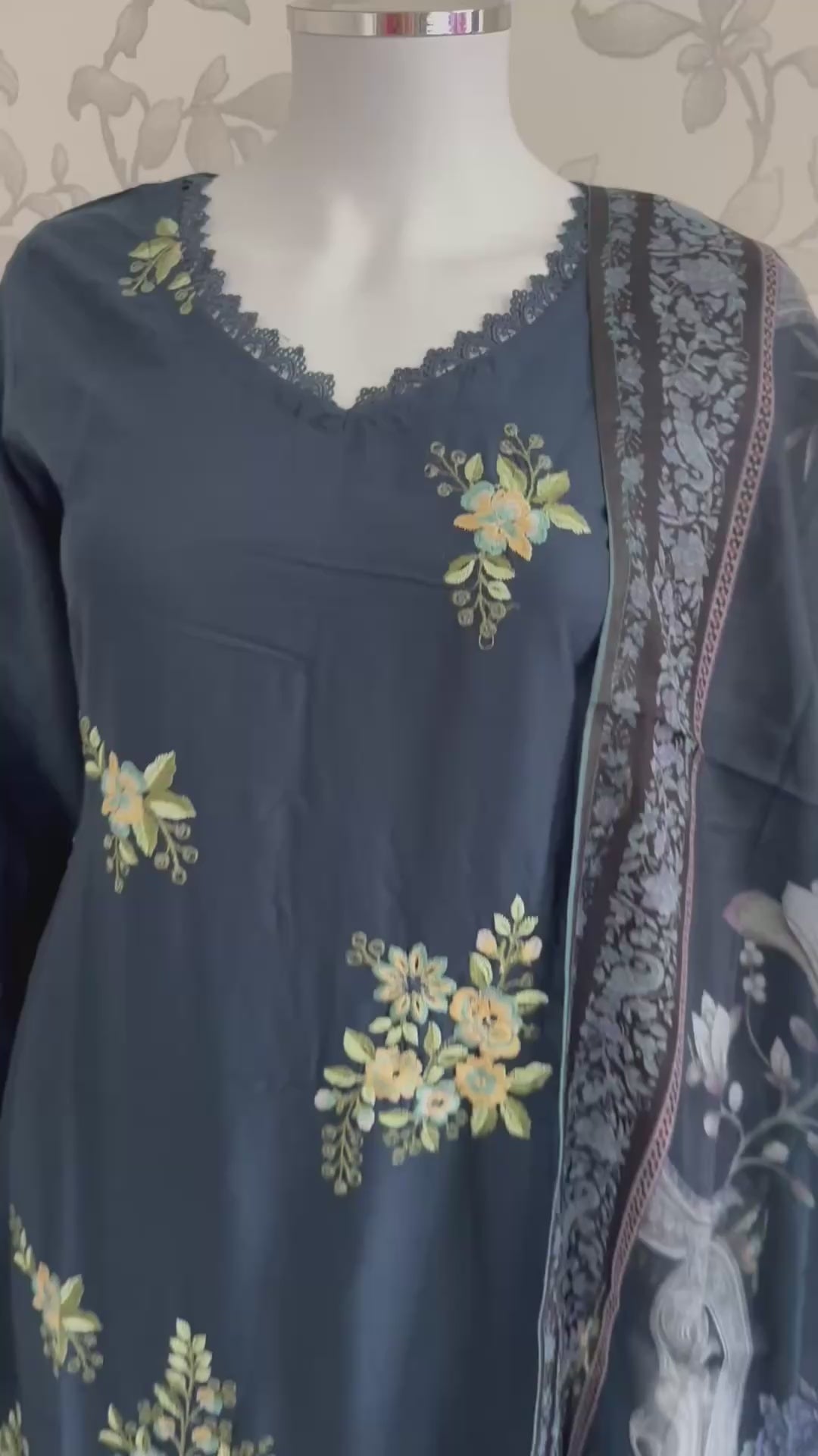 M Prints inspired Embroidered 3-Piece Suit | Pakistani Designer Dress