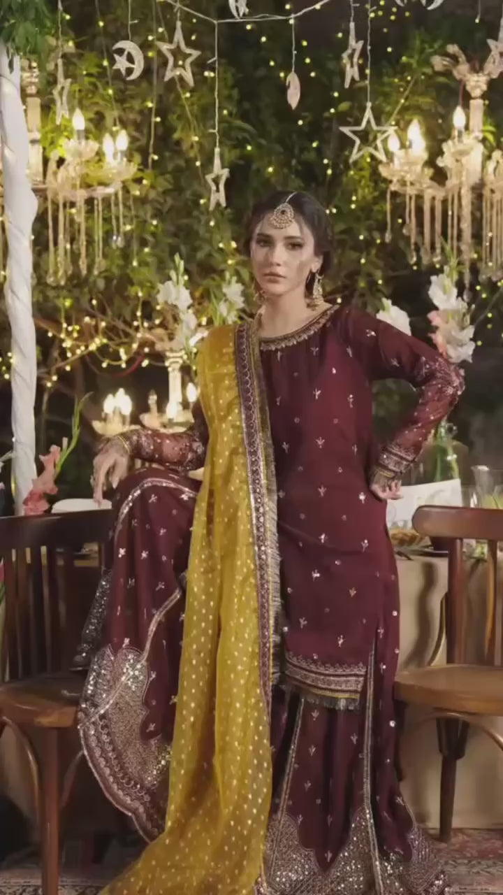 CHAAND RAAT Luxury Embroidered Raw Silk Suit – 3 Piece Collection