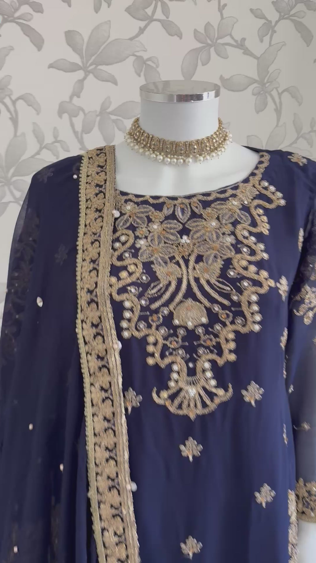 ALANI Navy Blue Luxury Embroidered Gharara Suit | Pakistani Wedding & Party Wear