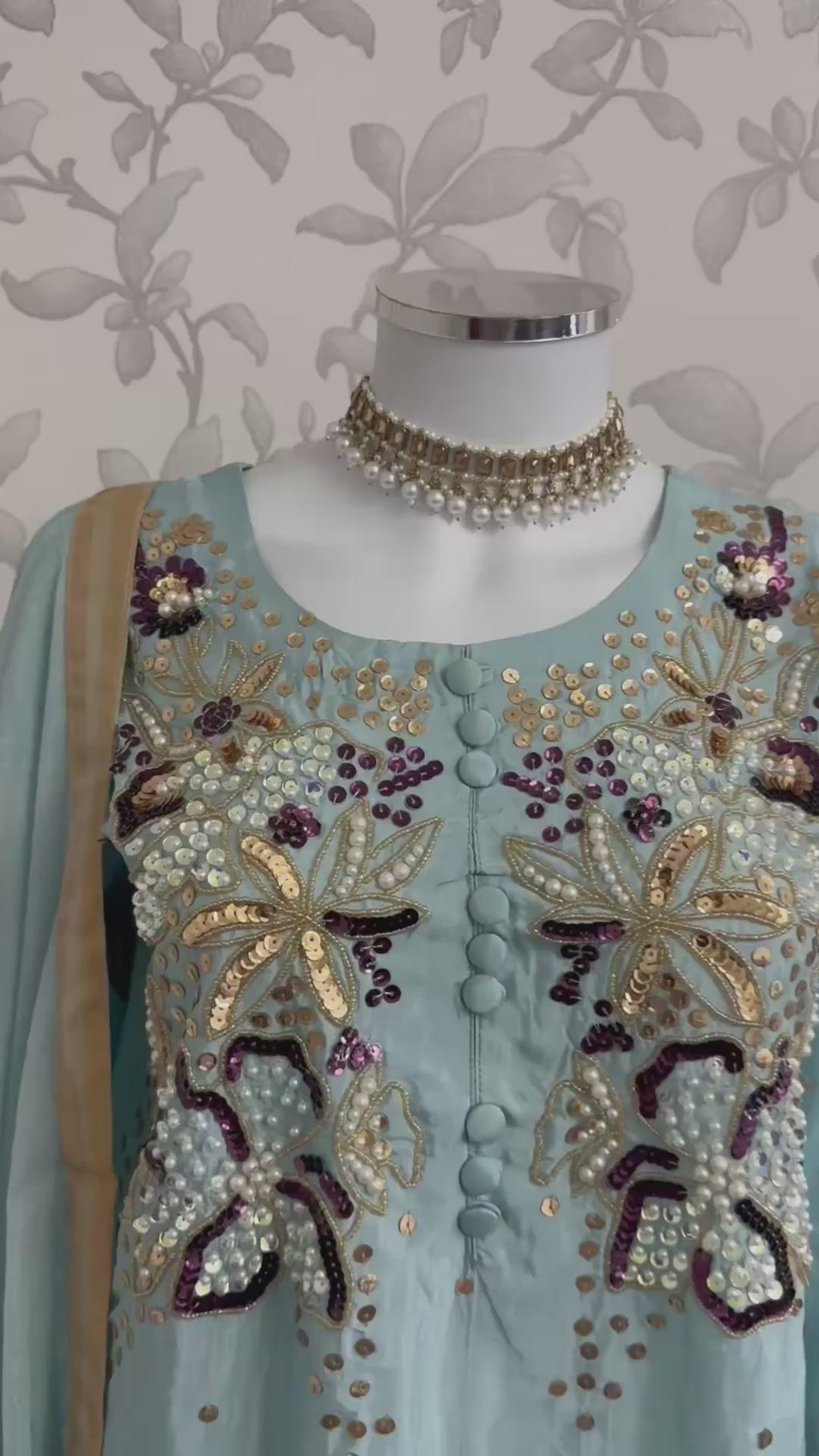SILKY CHARM Luxury Embroidered Silk Suit with Pearl & Sequin Work