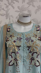 SILKY CHARM Luxury Embroidered Silk Suit with Pearl & Sequin Work
