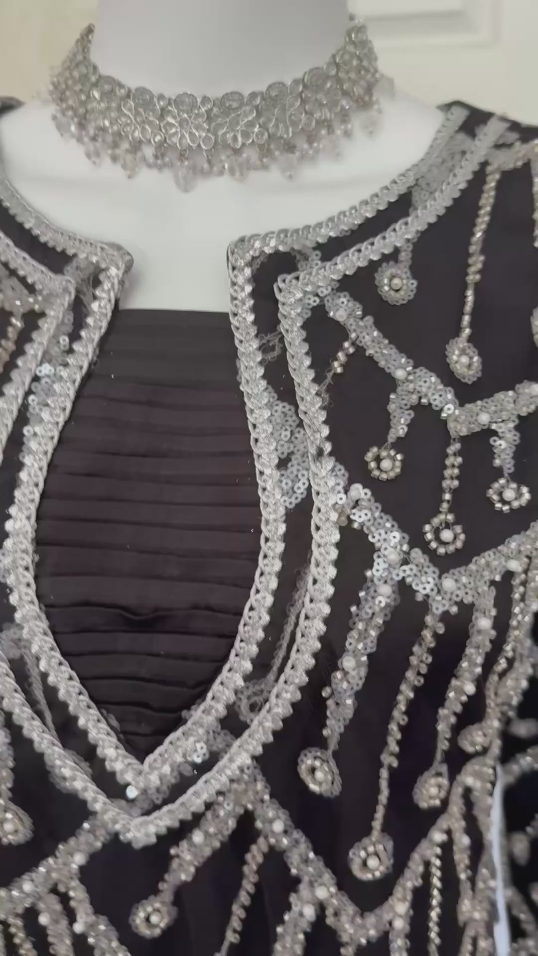 CUT DANA Luxury Silver Embellished Suit with Net Duppatta-3 Piece suit