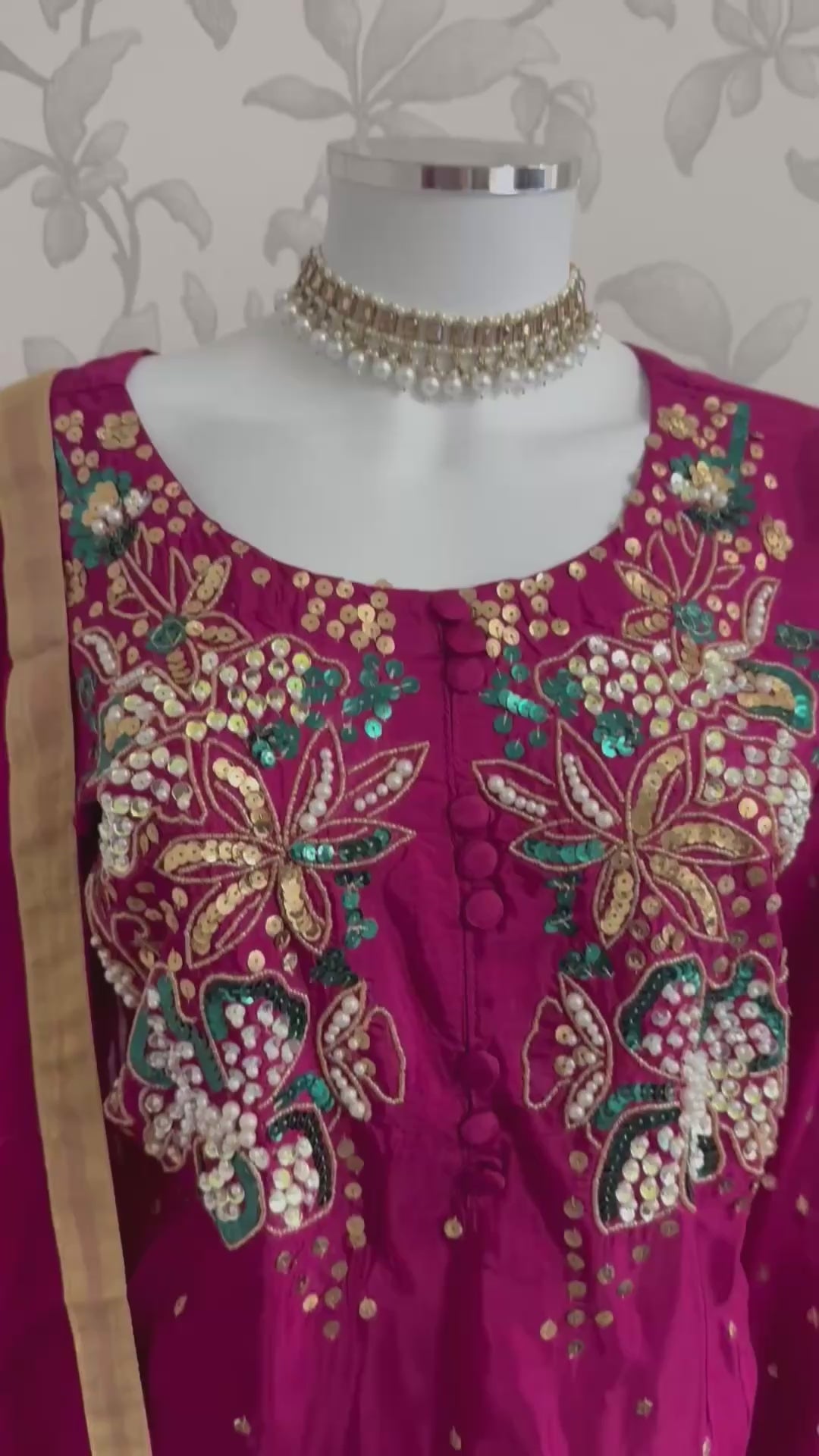SILKY CHARM Luxury Embroidered Silk Suit with Pearl & Sequin Work