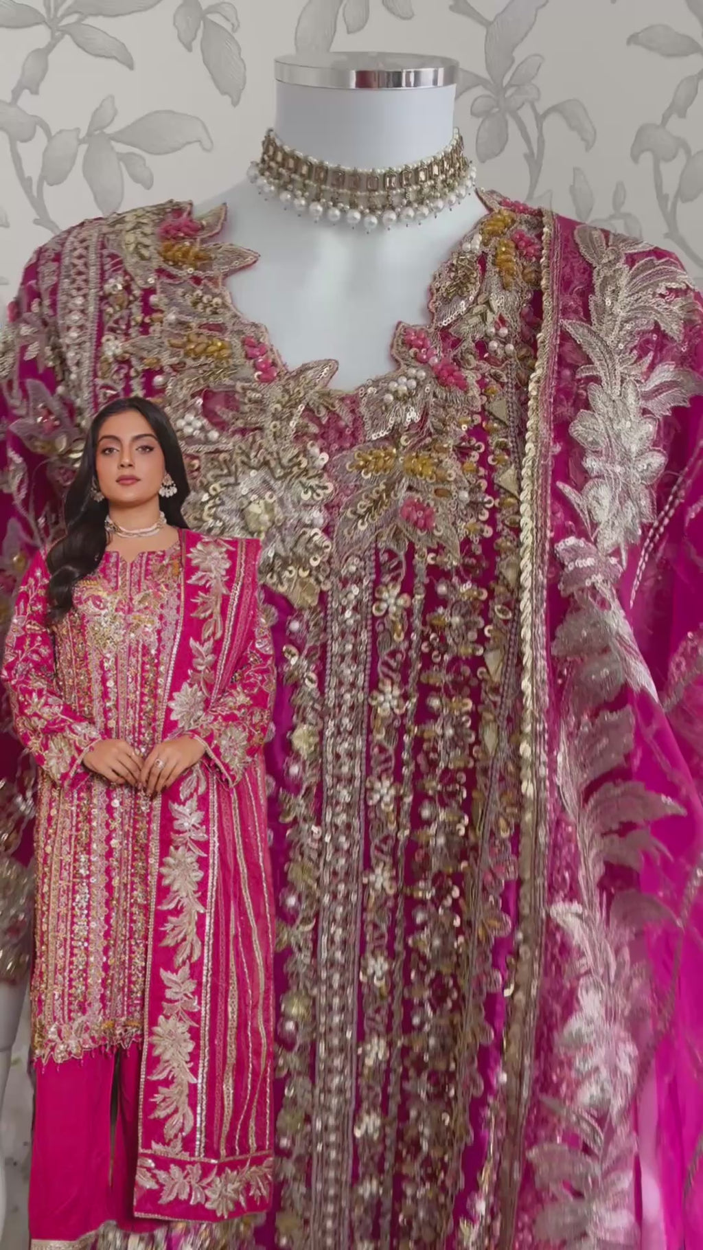 SAFINA….. Hot Pink Luxury Embroidered Pakistani Formal Suit with Organza Dupatta
