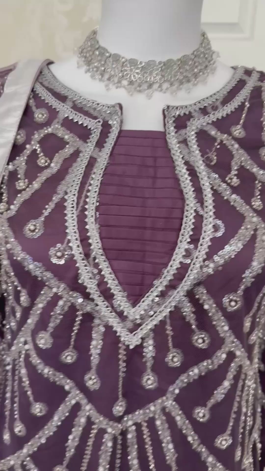 CUT DANA Luxury Silver Embellished Suit with Net Duppatta-3 Piece suit