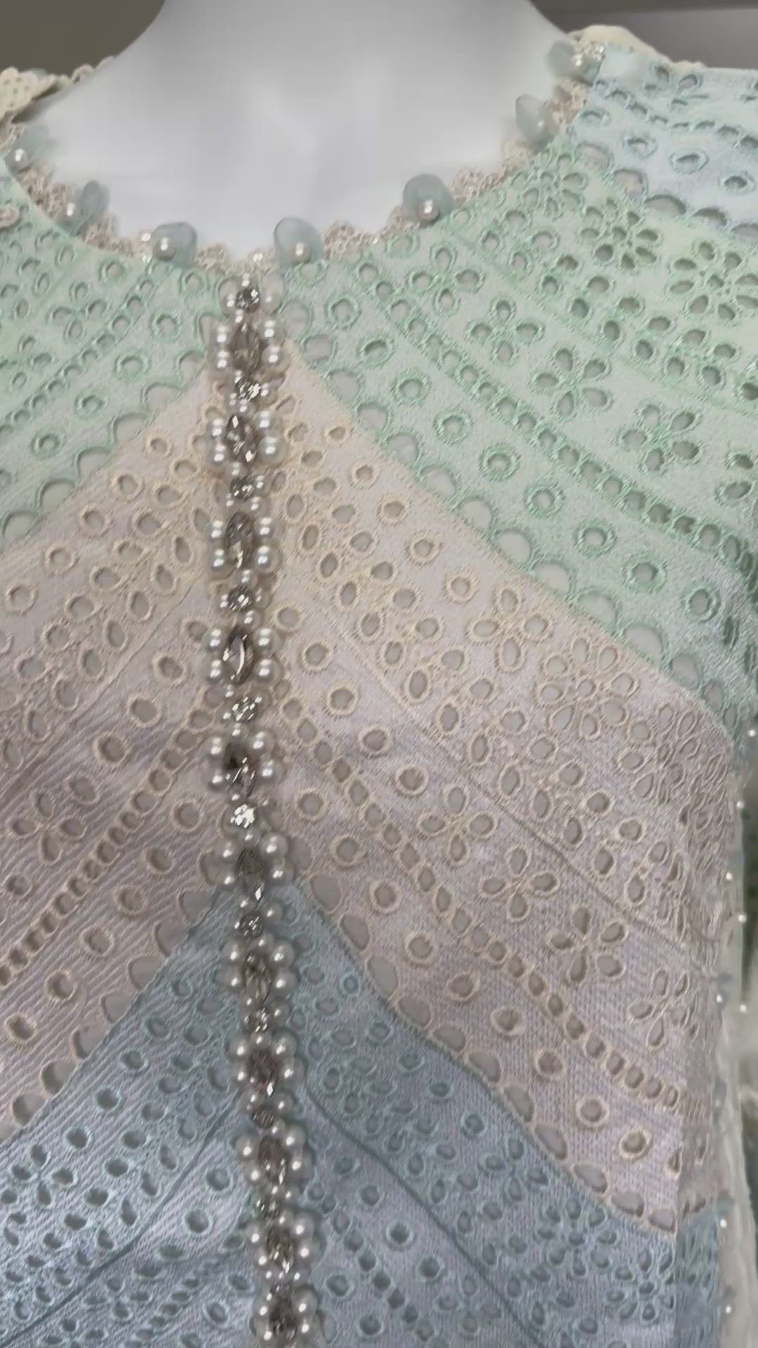 Mint Pearl Luxury Embroidered Suit – 3 Piece Collection