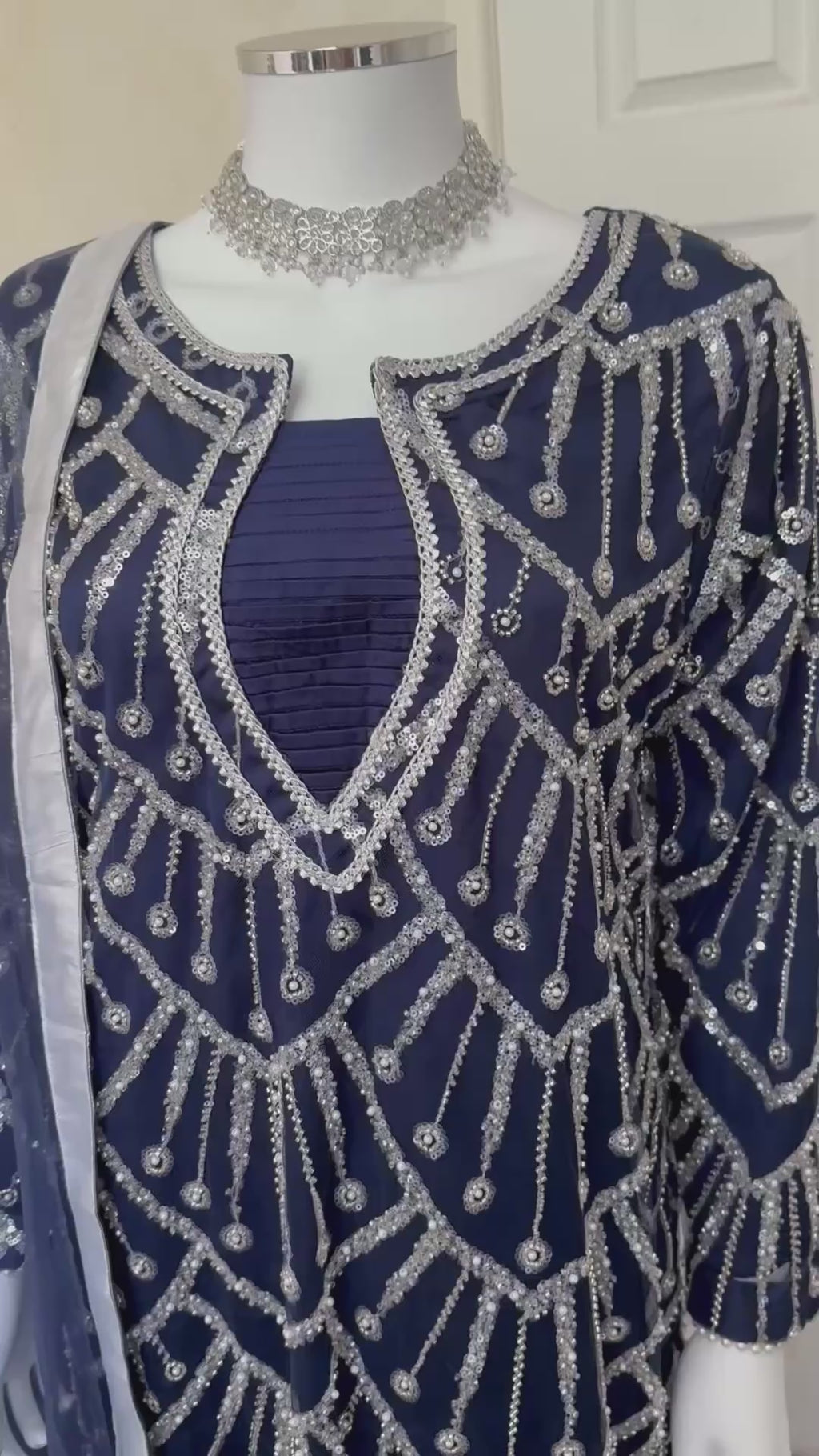 CUT DANA Luxury Silver Embellished Suit with Net Duppatta-3 Piece suit