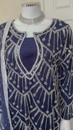 CUT DANA Luxury Silver Embellished Suit with Net Duppatta-3 Piece suit
