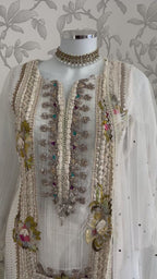 UJAALA….. Elegant White Embroidered Pakistani Suit with net Dupatta
