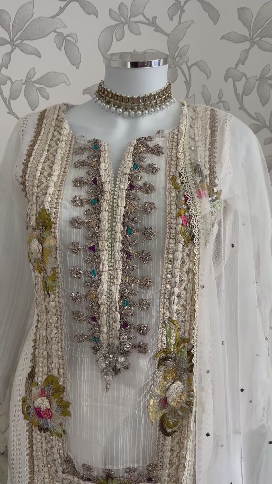 UJAALA….. Elegant White Embroidered Pakistani Suit with net Dupatta