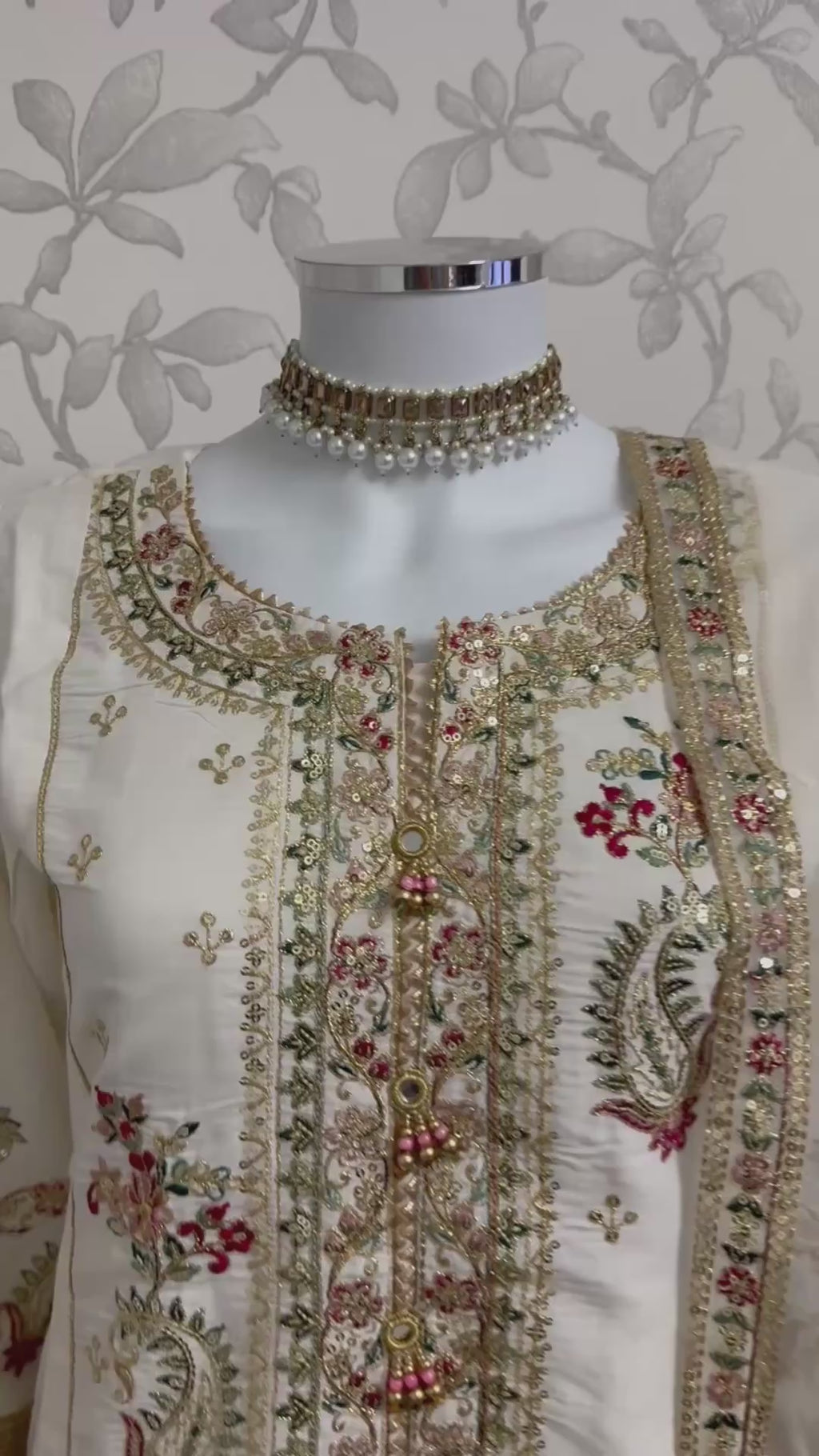Ivory Cream Embroidered Pakistani 3 Piece Suit – Luxury Eid Festive Wear