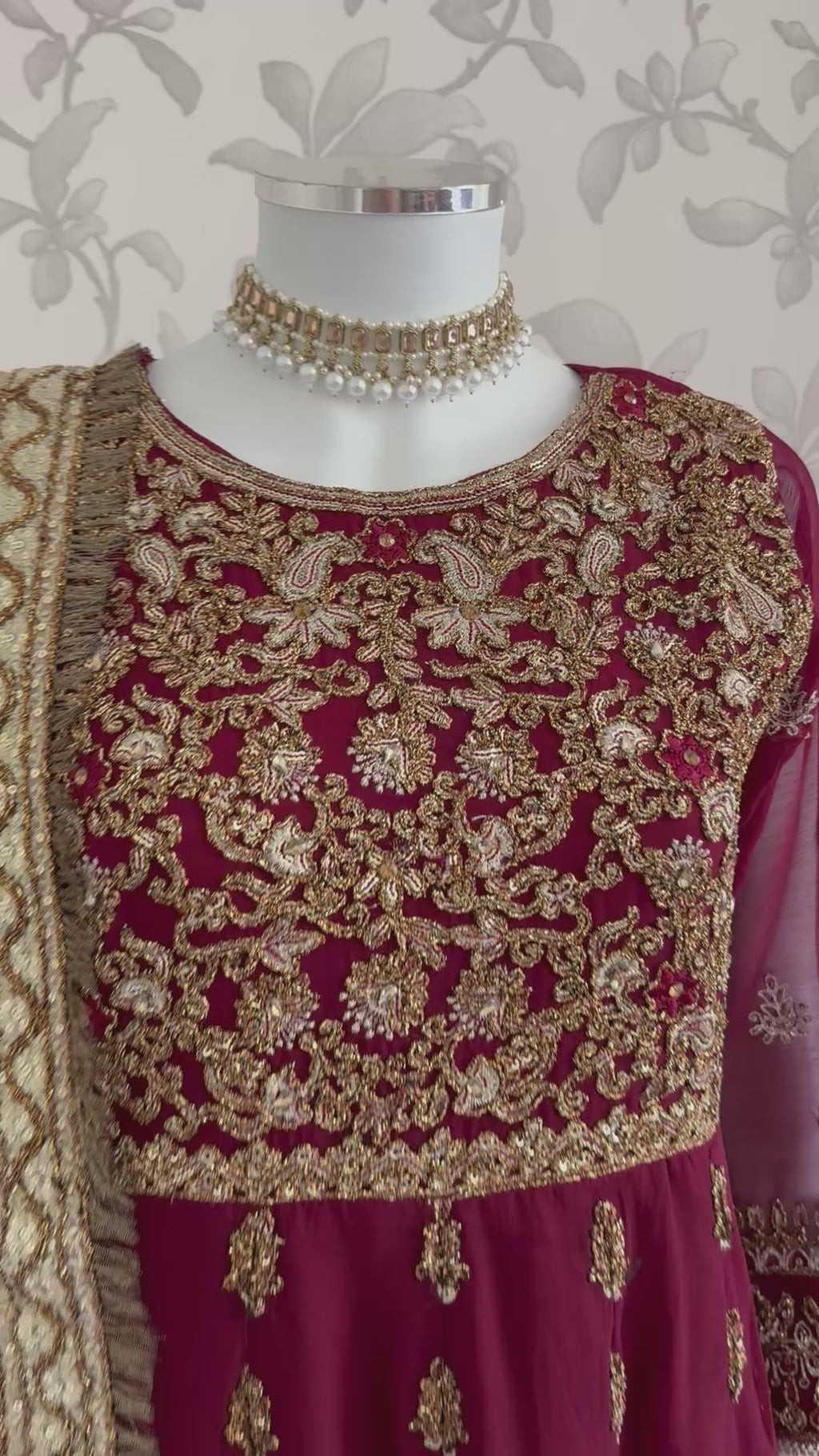 ALANI Royal Maroon Maxi Dress | Heavy Gold Embroidered Pakistani Formal Wear